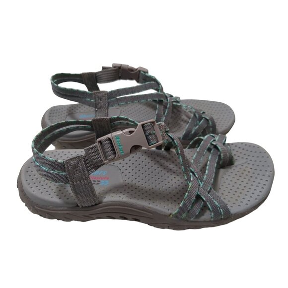 Skechers Sport Sandal Womens 6 Gray Strappy Toe Thong Reggae Fun Banter Gorpcore - Picture 3 of 10